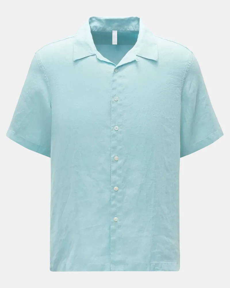 04651/ Herren - Leinen Kurzarmhemd 'Linen Cuba' Kubanischer Kragen türkis Türkis