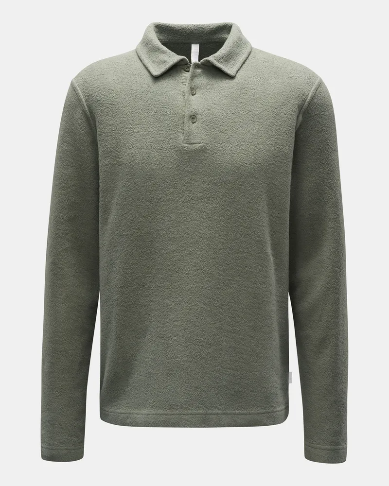 04651/ Fleece-Longsleeve-Poloshirt 'Oyster' graugrün Graugrün