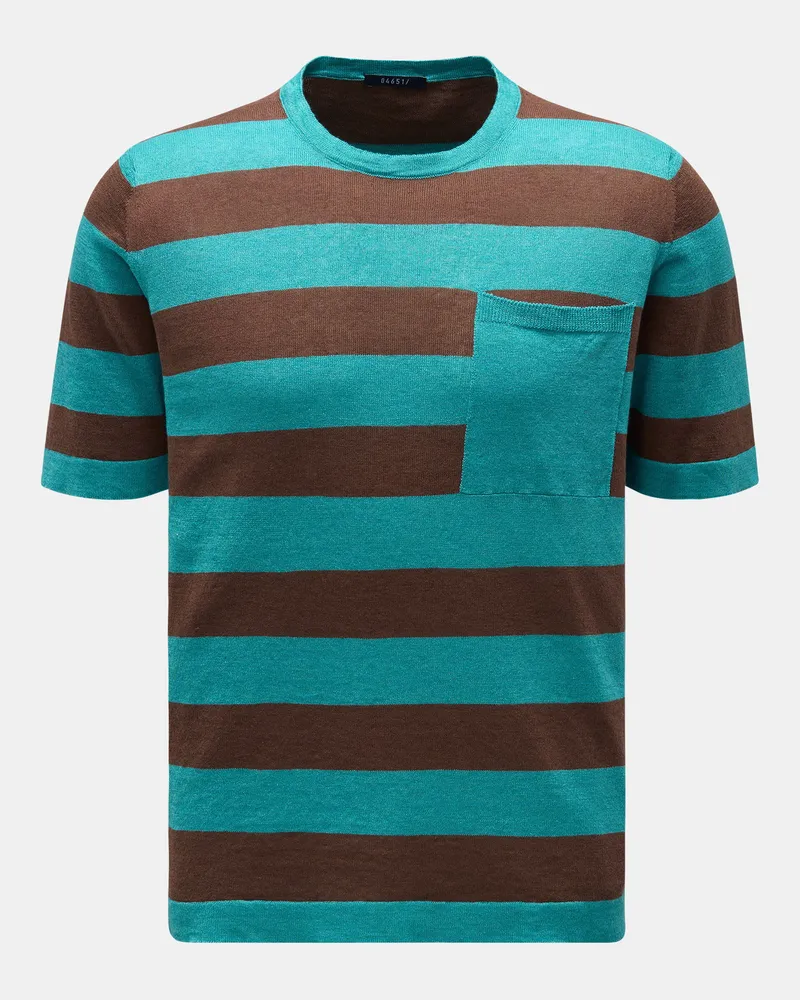 04651/ Herren - Kurzarm-Pullover 'Striped Tee' türkis/braun gestreift Braun