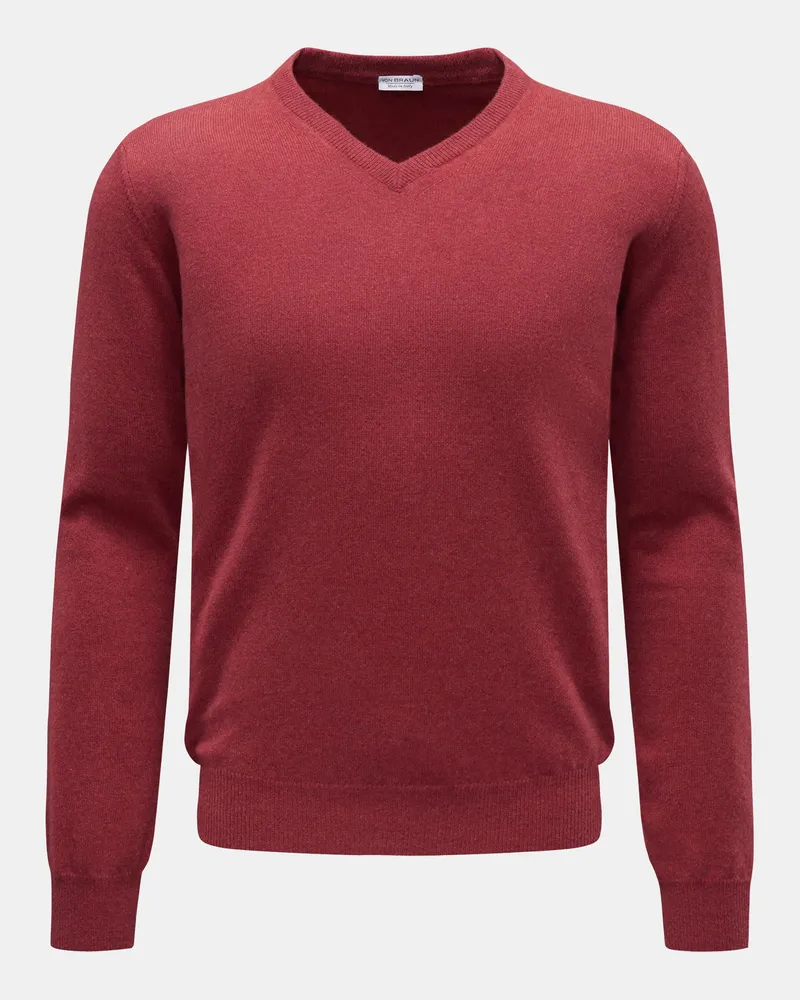 von BRAUN Herren - Cashmere V-Neck Pullover rot Rot