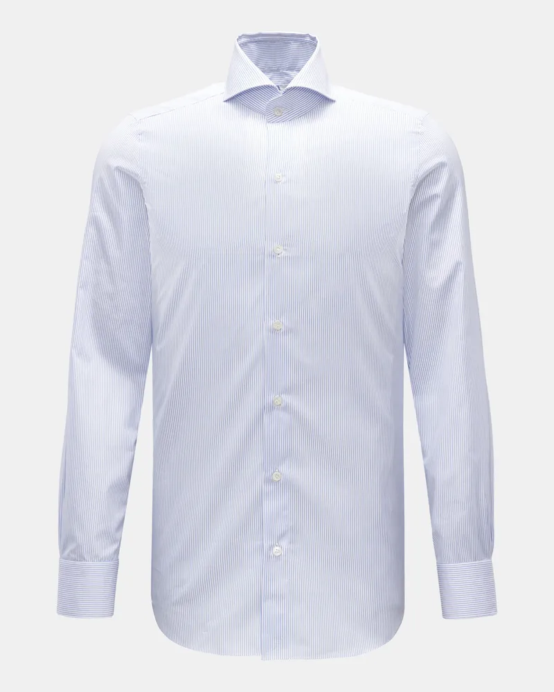 Finamore 1925 Herren - Business Hemd 'Sergio Milano' Haifisch-Kragen blau/weiß gestreift Blau