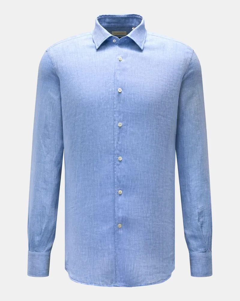 Glanshirt Herren - Leinenhemd schmaler Kragen blau/weiß meliert Blau
