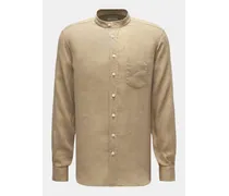 Leinenhemd 'Linen Collar Shirt' Grandad-Kragen khaki