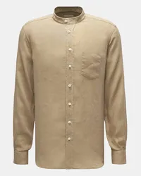 Weber+Weber Leinenhemd 'Linen Collar Shirt' Grandad-Kragen khaki Khaki