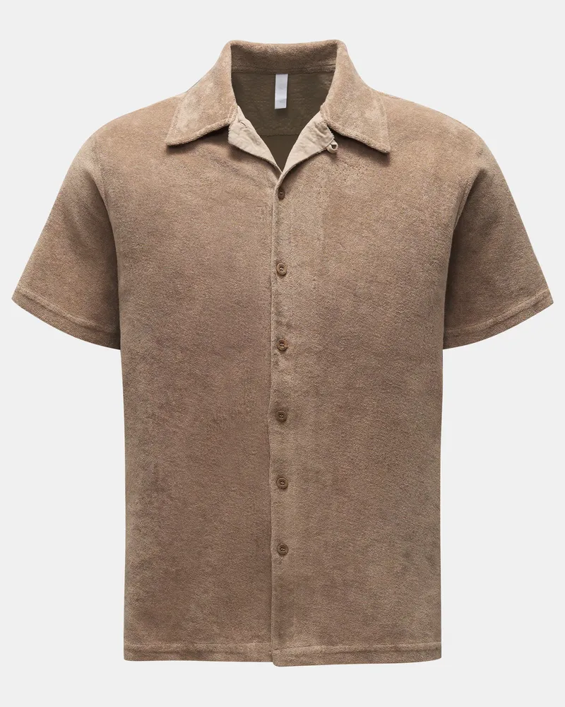 04651/ Herren - Frottee-Kurzarmhemd 'Terry Shirt' Kubanischer Kragen taupe Taupe