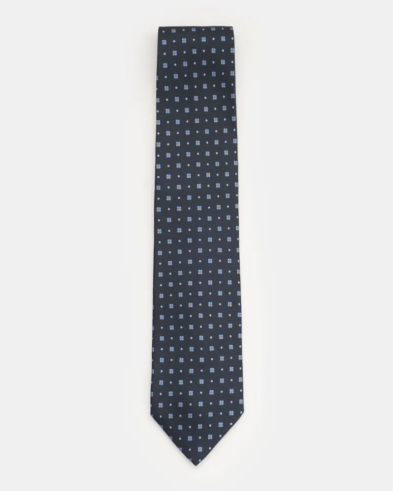 Eddy Monetti Herren - Seidenkrawatte dark navy/hellblau/gelb gemustert Dark