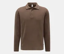 Herren - Fleece Langarm-Poloshirt braun