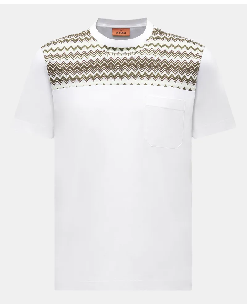 Missoni Rundhals-T-Shirt weiß/oliv Weiß