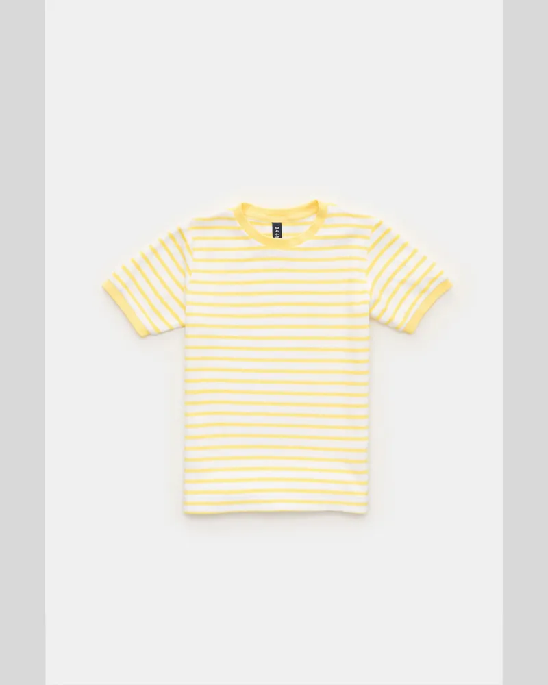 04651/ Herren - Kinder Frottee Rundhals-T-Shirt 'Kids Terry Stripe Tee' gelb/weiß gestreift Gelb