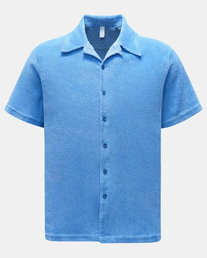 04651/ Herren - Frottee-Kurzarmhemd 'Terry Shirt' Kubanischer Kragen blau Blau