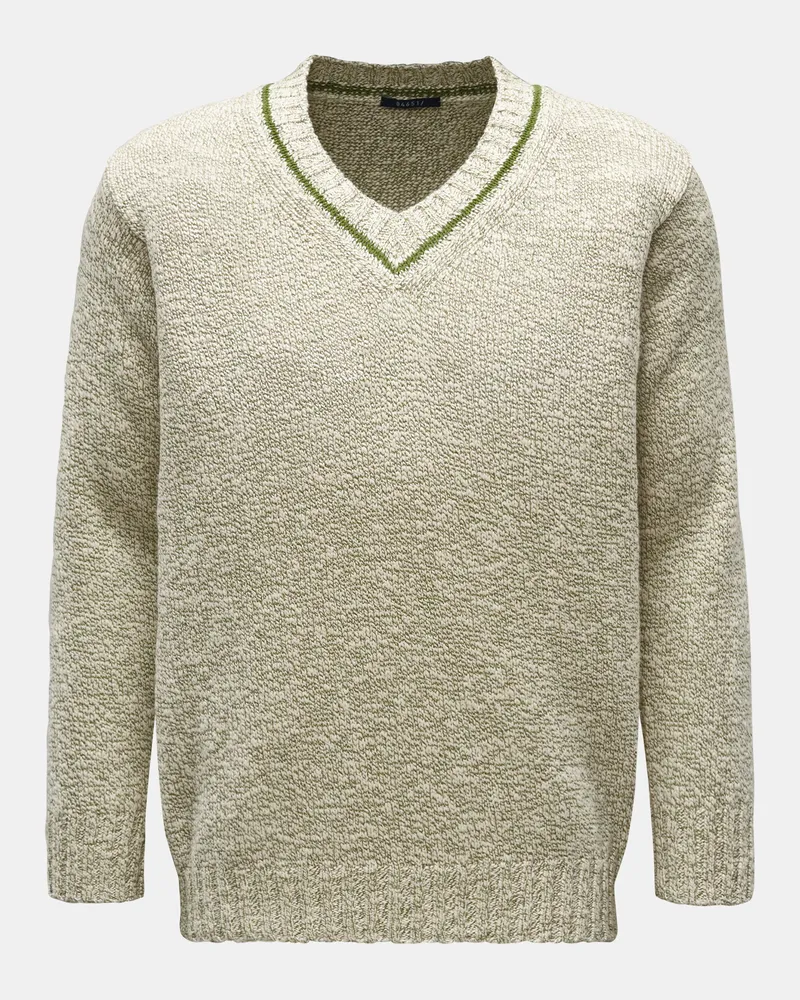 04651/ Herren - V-Neck Pullover 'Mouliné' grün/weiß Grün