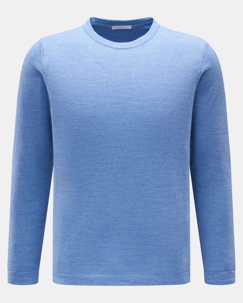 04651/ Herren - Merino Rundhalspullover blau meliert Blau