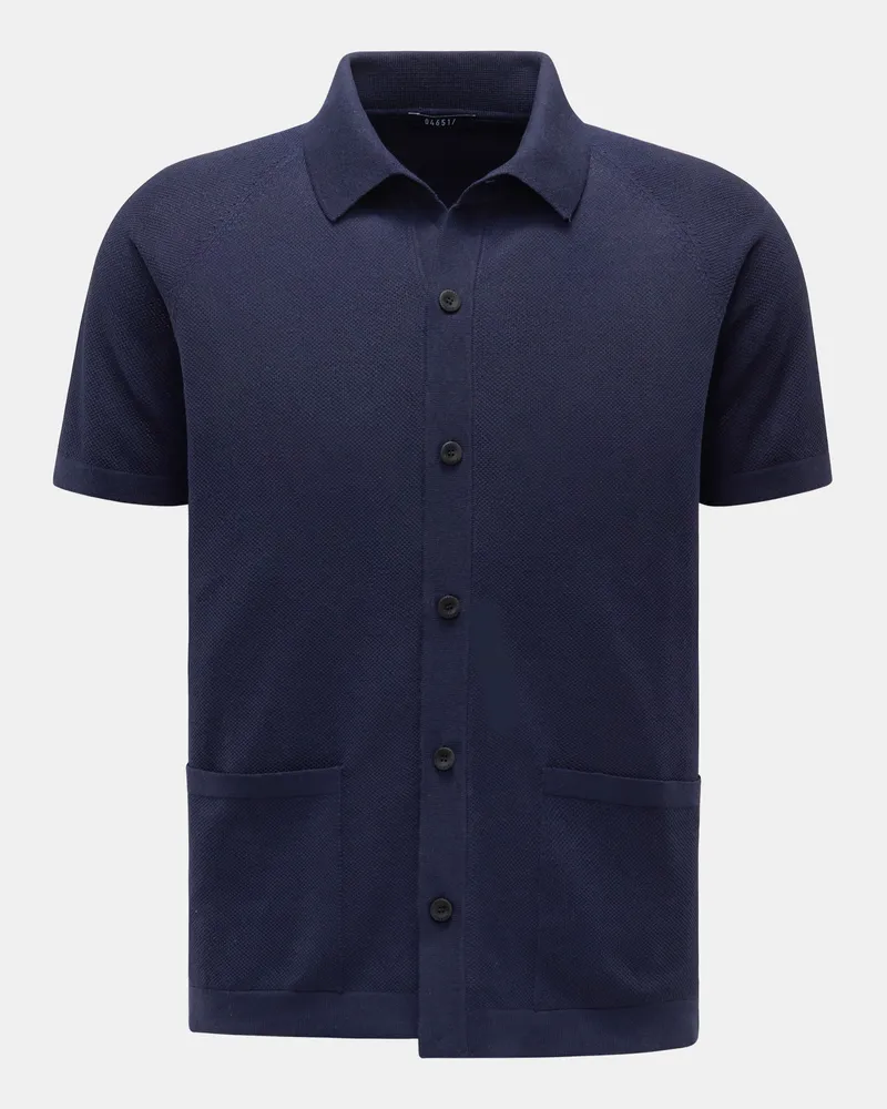 04651/ Herren - Kurzarm-Strickhemd 'Knitted Shirt' schmaler Kragen navy Navy