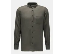 Leinenhemd 'Linen Collar Shirt' Grandad-Kragen oliv