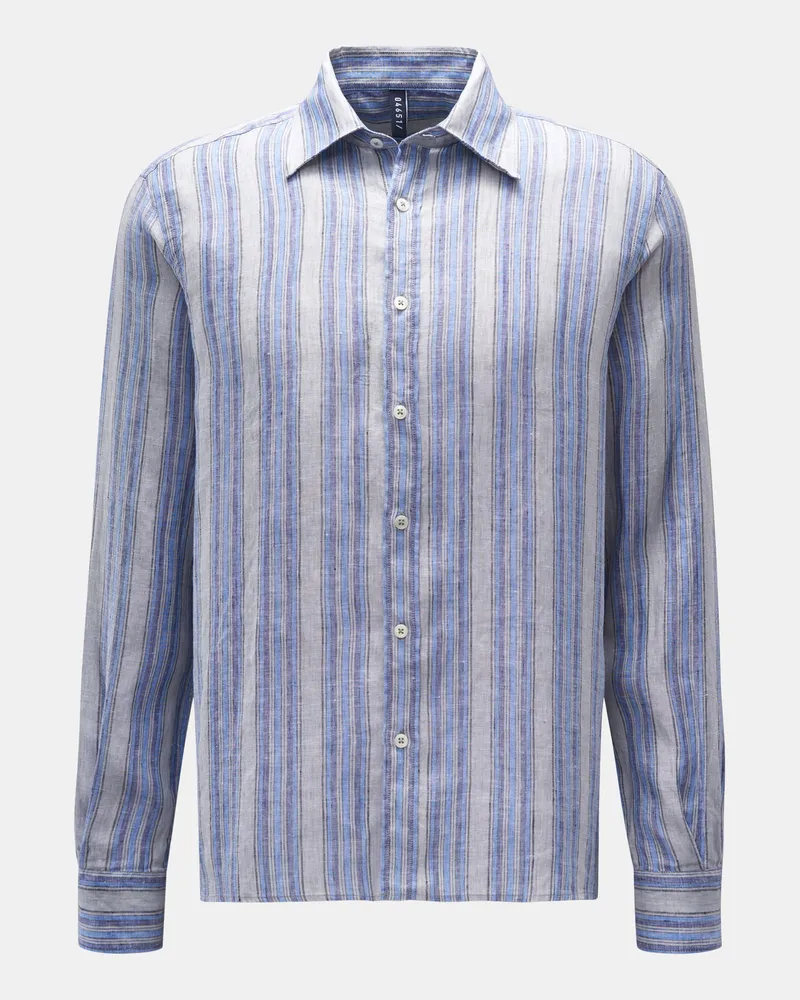 04651/ Leinenhemd 'Linen Stripe Shirt' Kent-Kragen dunkelblau/hellblau/hellgrau gestreift Blau