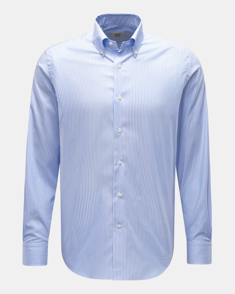 Gherardi Herren - Oxford-Hemd Button-Down-Kragen hellblau/weiß gestreift Blau