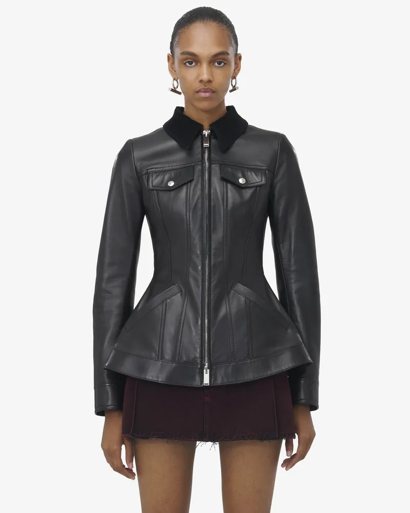 Alexander McQueen Schößchen-Lederjacke - Item 858179Q5AQ41000 Schwarz