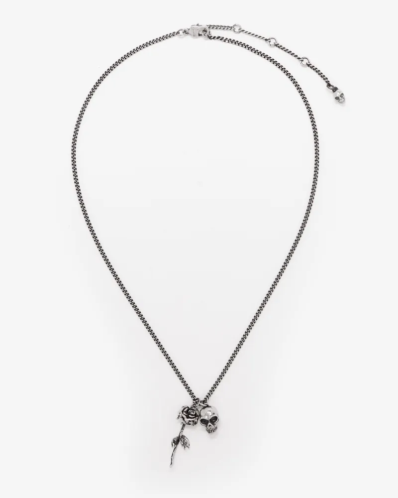 Alexander McQueen Halskette mit Skull & Dipped Rose Antiksilber