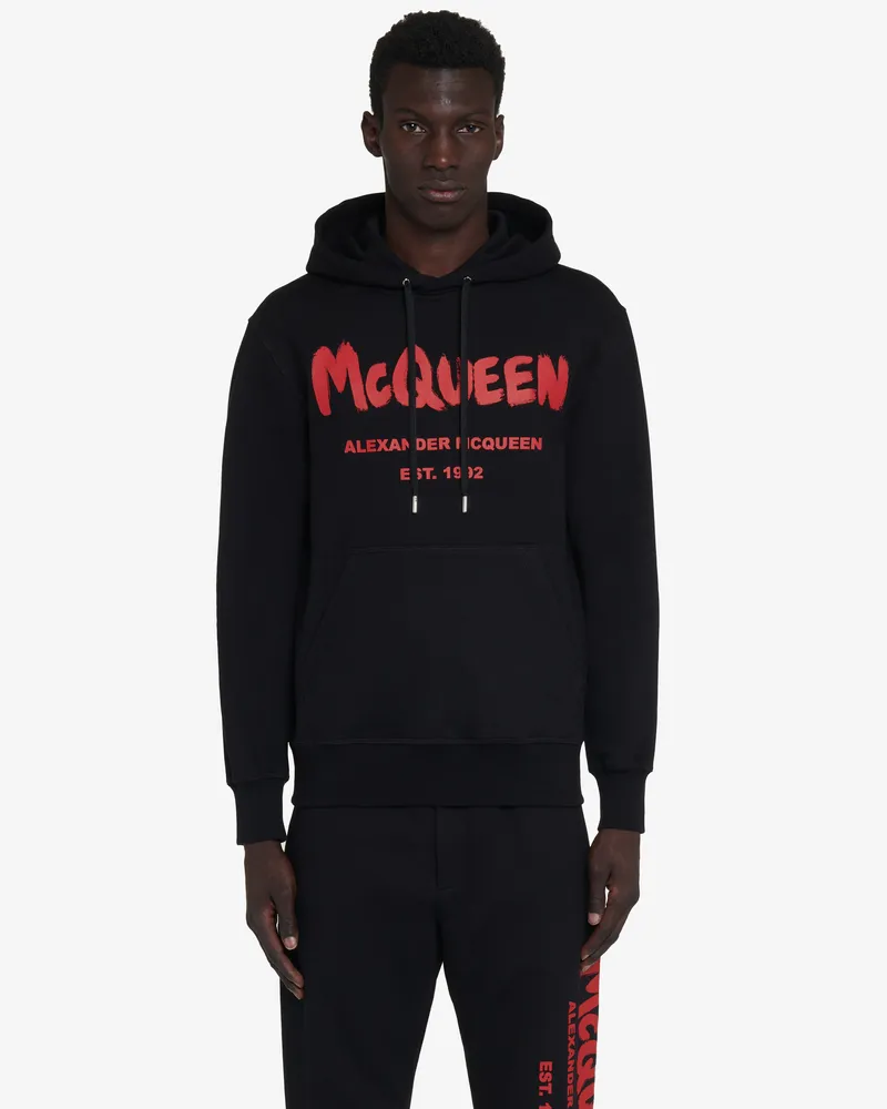 Alexander McQueen Kapuzensweatshirt mit McQueen Graffiti-Motiv Schwarz