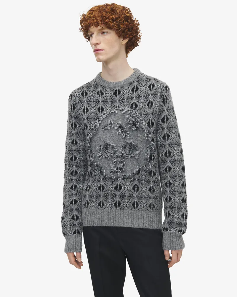 Alexander McQueen Fair-Isle-Pullover mit Distressed Skull - Item 849605Q1BFD1363 Grau