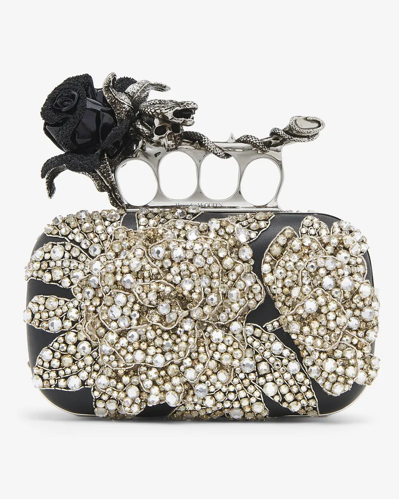 Alexander McQueen Knuckle Clutch mit Rosen- und Schlangenverzierung - Item 835585KR7831090 Schwarz