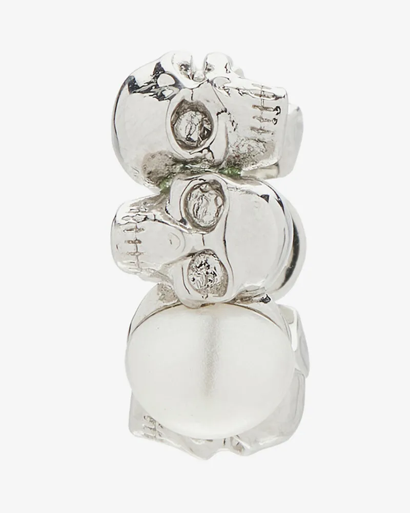 Alexander McQueen Skull and Pearl Earring - Item 836798J16PB1906 Palladium