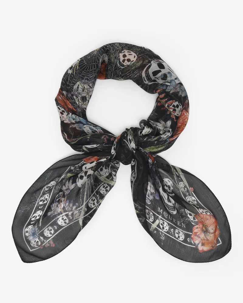 Alexander McQueen Geblümter Schal mit Skull und Spinne - Item 8585313052Q1078 Schwarz