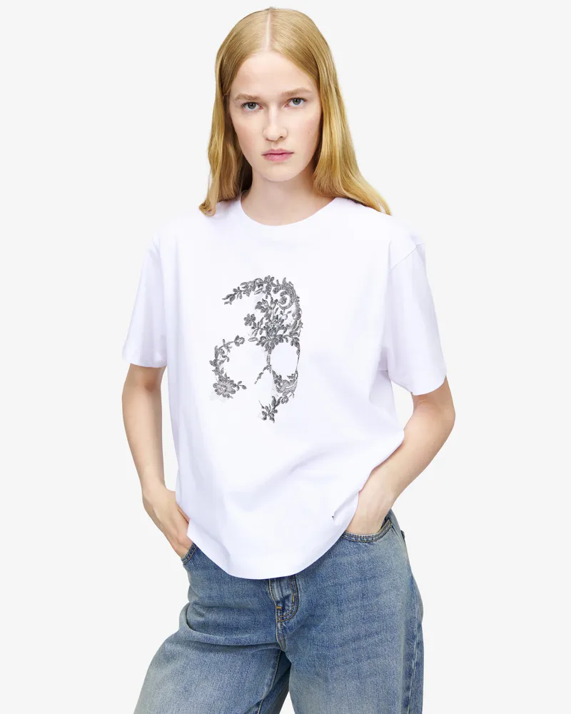 Alexander McQueen Spitzen-T-Shirt mit Skull - Item 858340QZAQP0900 Weiss