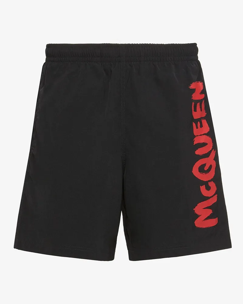 Alexander McQueen McQueen Graffiti-Badeshorts Schwarz