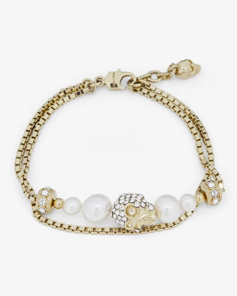Alexander McQueen Skull and Pearl Chain Bracelet - Item 836475J161P1953 Blassgold