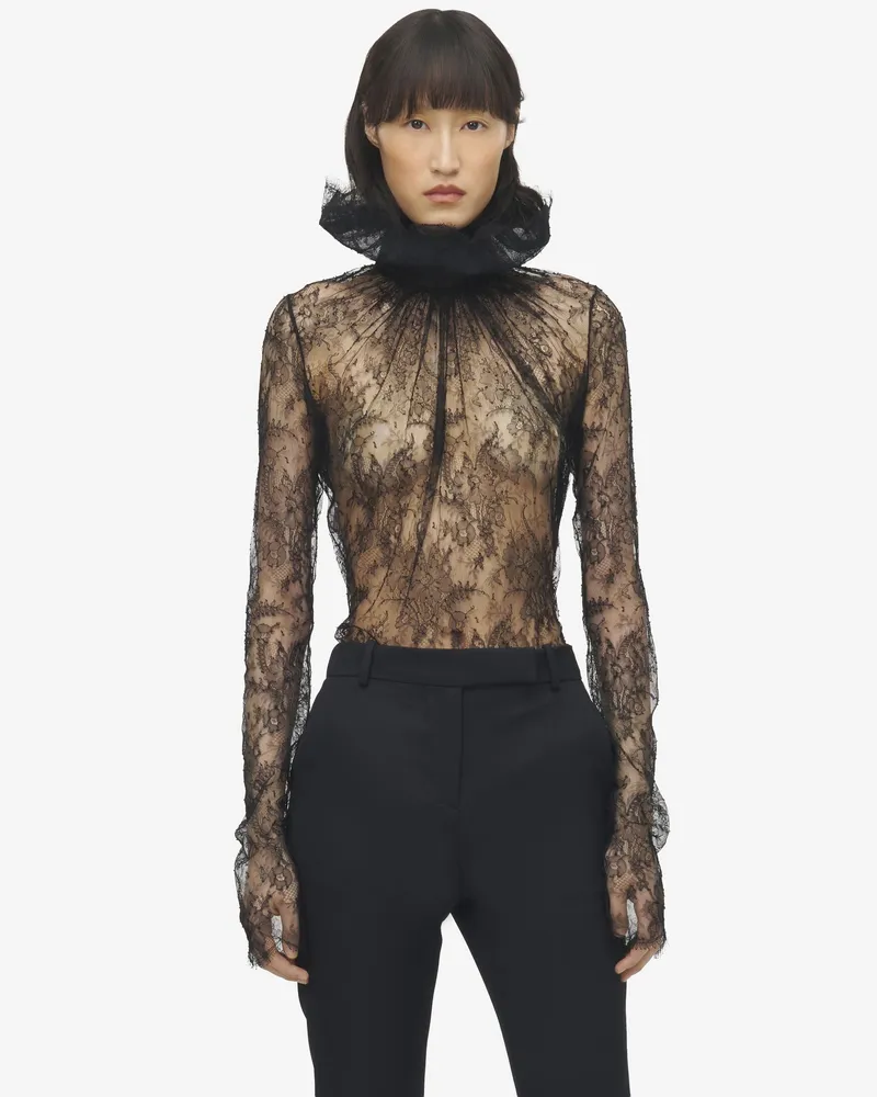 Alexander McQueen Florales Spitzen-Top - Item 849834QZAPW1000 Schwarz