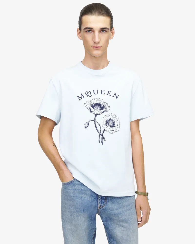 Alexander McQueen T-Shirt mit McQueen Poppy Logo - Item 857151QTAEH0455 Hellblau