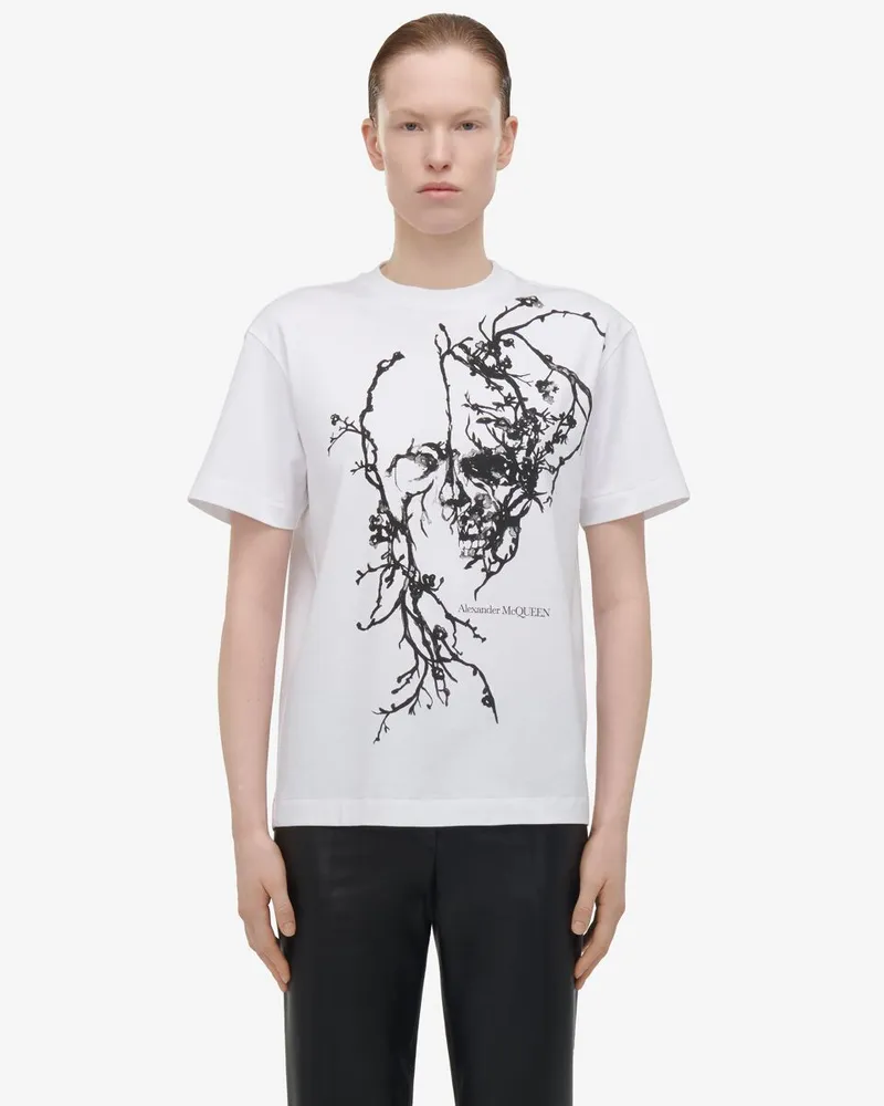 Alexander McQueen Oversized-T-Shirt mit Blüte-Skull-Print Weiss