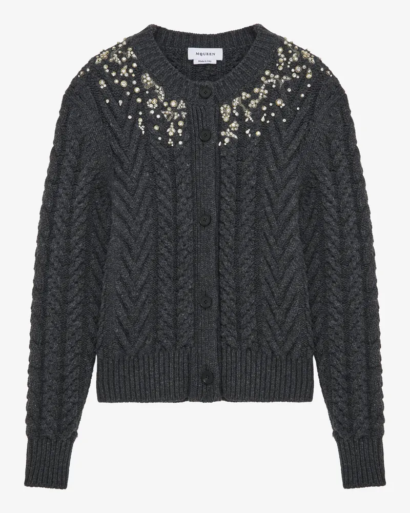 Alexander McQueen Cardigan aus Zopfmusterstrick mit Kristallstickerei - Item 852200Q1BFR1391 Grau