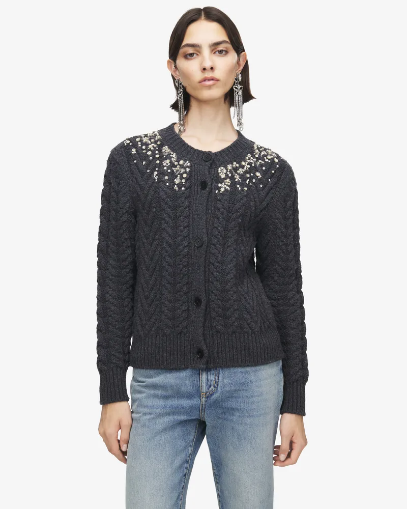 Alexander McQueen Cardigan aus Zopfmusterstrick mit Kristallstickerei - Item 852200Q1BFR1391 Grau