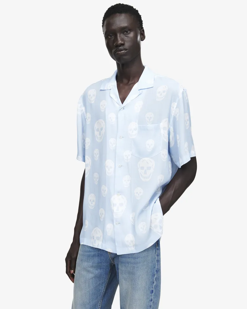 Alexander McQueen Hawaii-Hemd mit Skull-Print - Item 847304QRACU4602 Hellblau