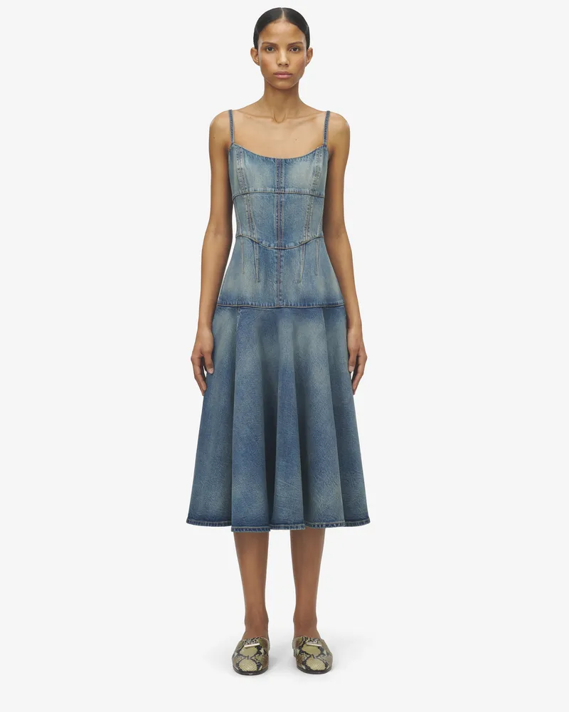 Alexander McQueen Stonewash Midikleid aus Denim - Item 842157QMADG4315 Indigo