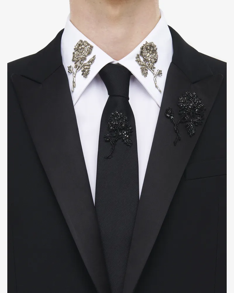 Alexander McQueen Jet Rose Embroidered Tie - Item 8380004036E1000 Schwarz