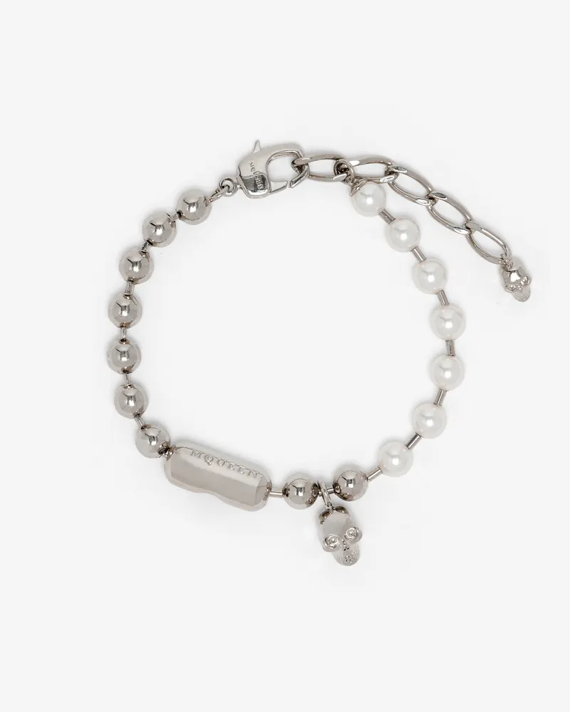Alexander McQueen Armband mit Skull- und Perlen-Details - Item 854547J161B1026 Palladium
