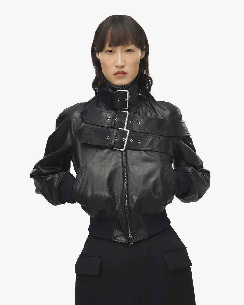 Alexander McQueen Lederjacke mit Gürteldetail - Item 848211Q5AP41000 Schwarz