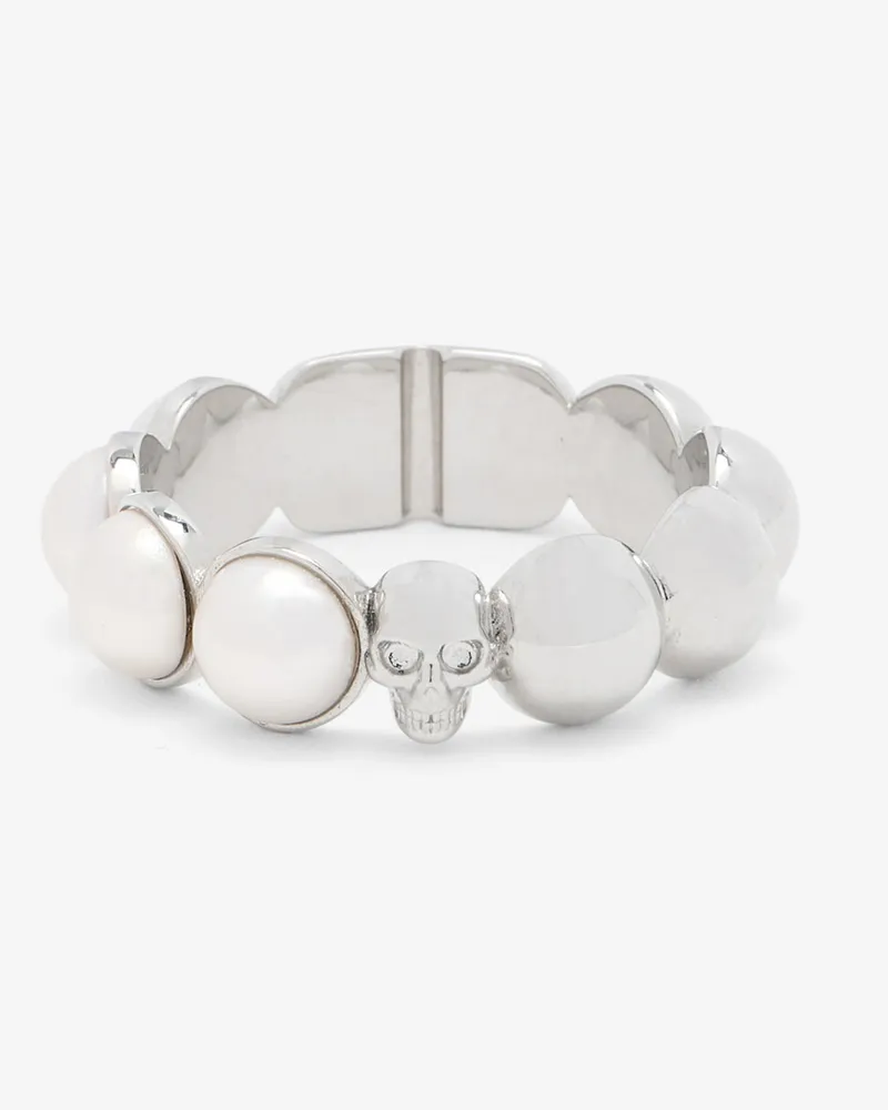 Alexander McQueen Skull- und Perlen-Ring - Item 854546J16RP1026 Palladium