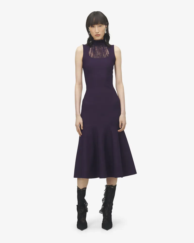 Alexander McQueen Midikleid mit Spitzeneinsatz - Item 848832Q1BE65144 Violett