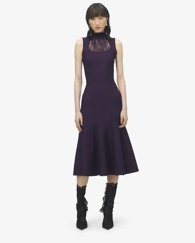 Alexander McQueen Midikleid mit Spitzeneinsatz - Item 848832Q1BE65144 Violett
