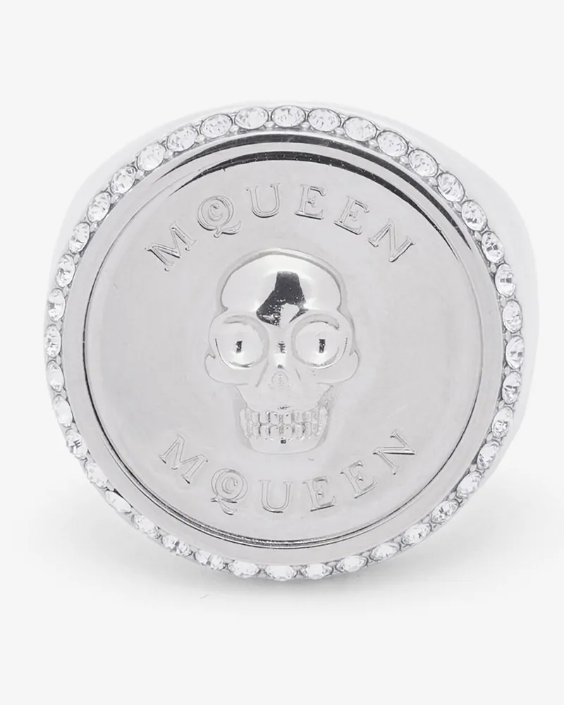 Alexander McQueen Sovereign Skull Ring Palladium