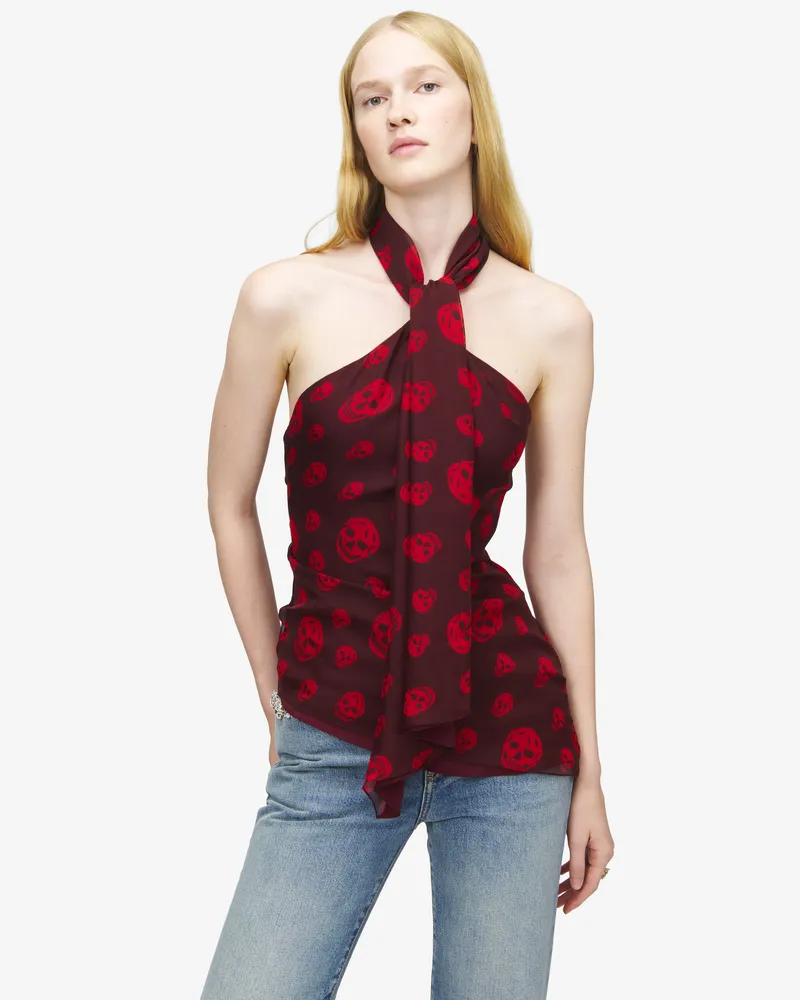 Alexander McQueen Neckholder-Top mit Skull Print - Item 861402QCAMR5148 Dunkelrot