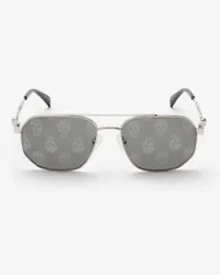 Alexander McQueen Caravan-Sonnenbrille aus Metall mit Floating Skull Silber