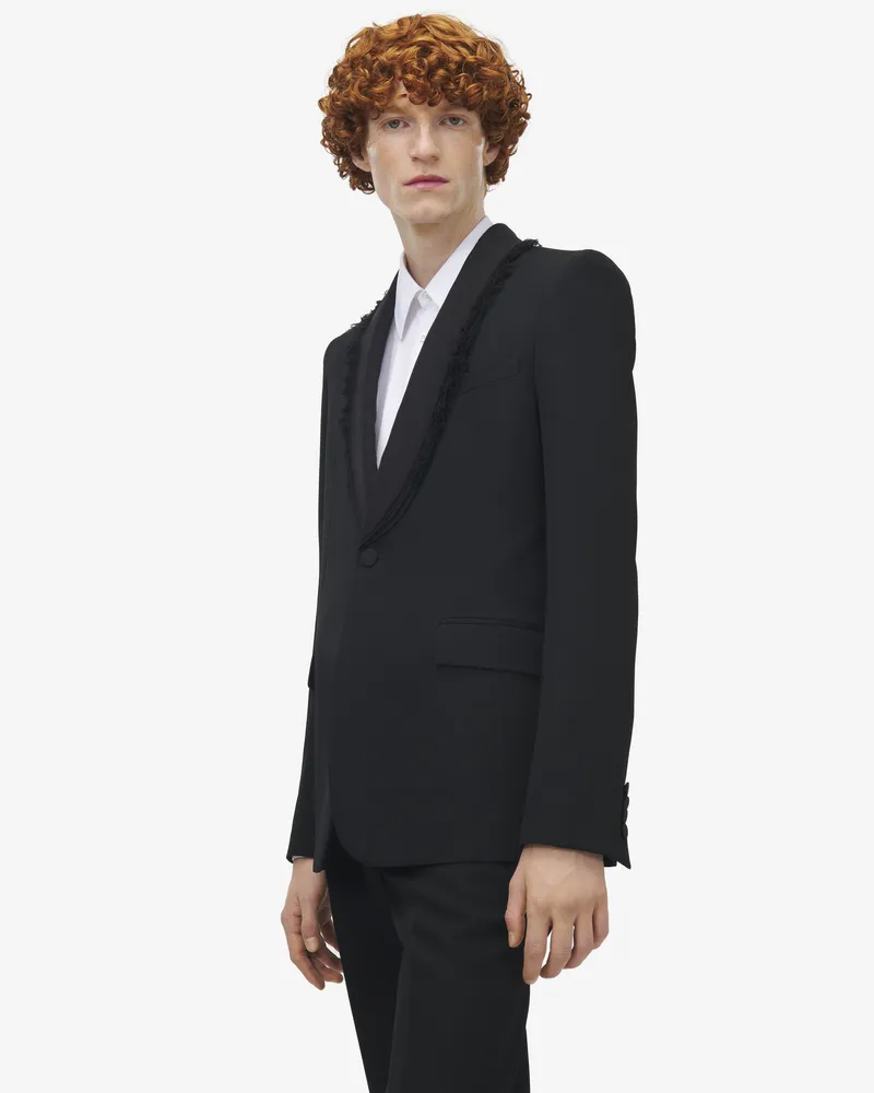 Alexander McQueen Einreihige Jacke mit ausgefranstem Revers - Item 847522QVAAA1000 Schwarz