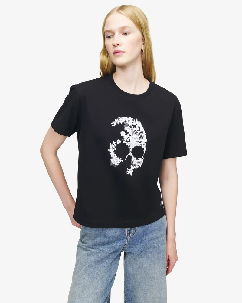 Alexander McQueen Spitzen-T-Shirt mit Skull - Item 858340QZAQP0901 Schwarz