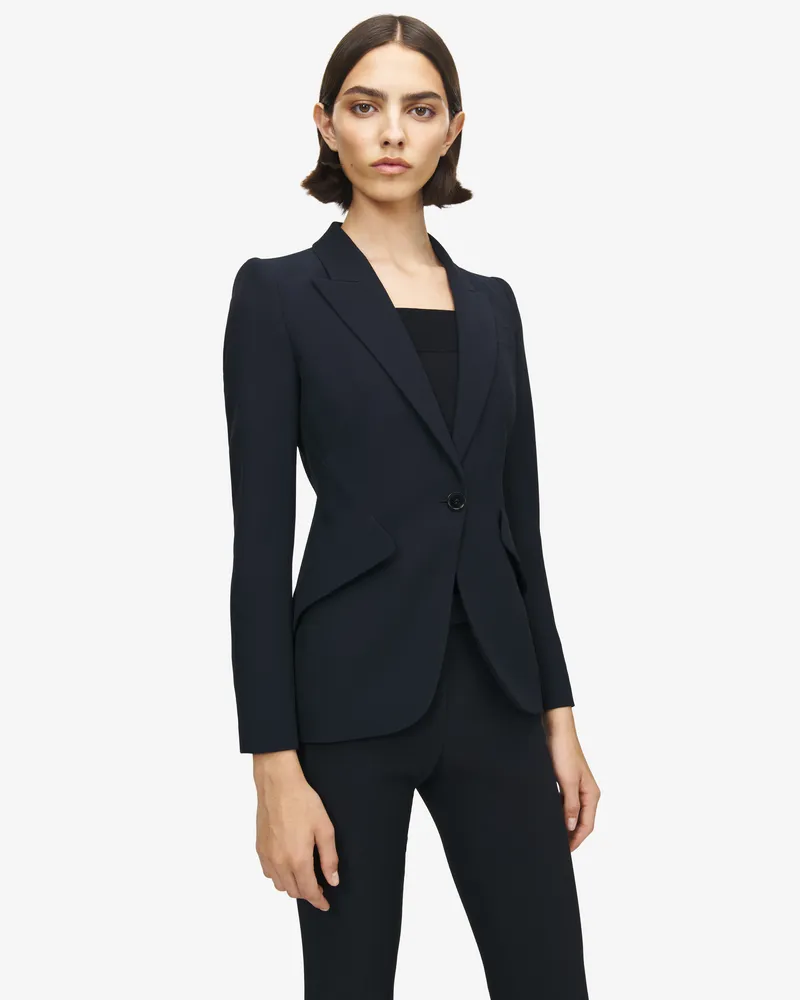 Alexander McQueen Blazer aus Blatt-Crêpe mit Revers-Schulter - Item 585442QEAAA1000 Schwarz
