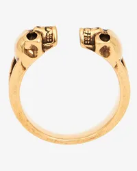 Alexander McQueen Ring mit Twin Skull Antikgold